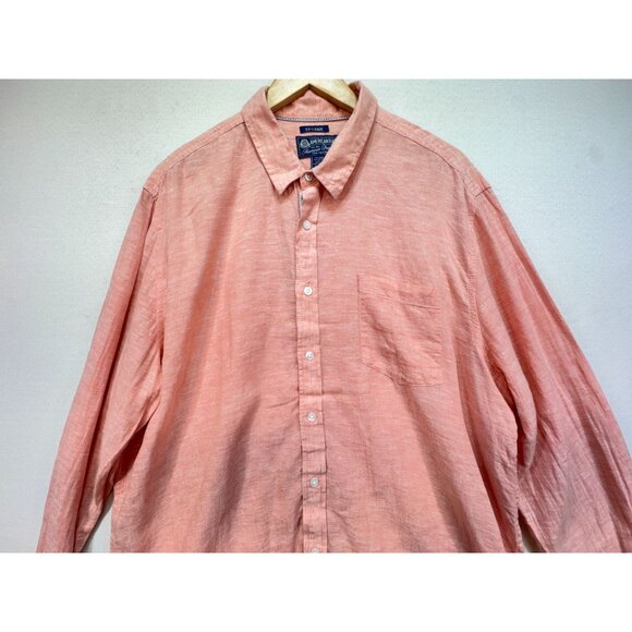 American Rag Mens Linen Blend Button Up Shirt Size XXL Peach Pocket Casual Retro - Picture 3 of 10